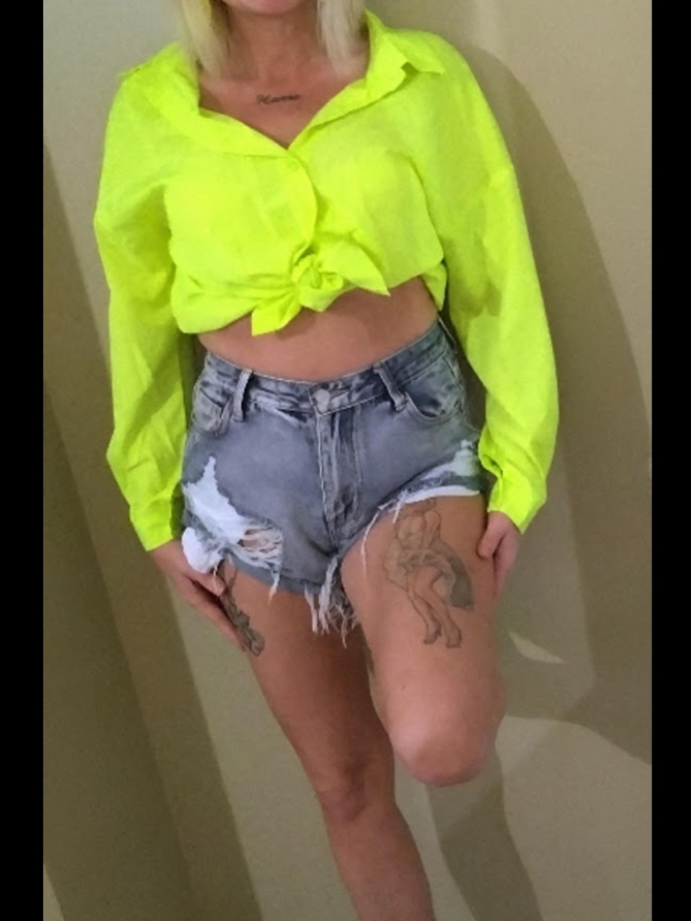 Neon Yellow Tie-Front Button Shirt - Women's Top